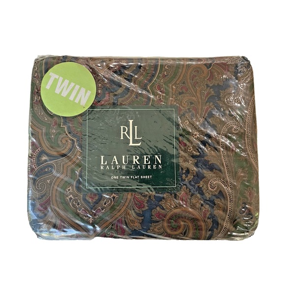 New Vtg Ralph Lauren Brianna Paisley Blue Green TWIN Flat Sheet NIP